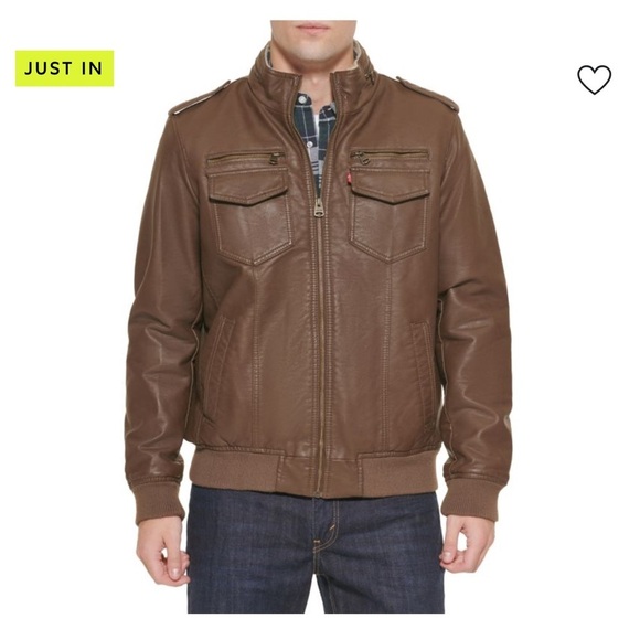 Levi's Men’s Sherpa Lined Faux Leather Aviator Bomber Jacket Large Brown NWT
